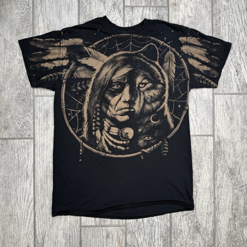 Liquid Blue Men's T Shirt Native American Dream Catcher Wolf & Eagle 2008 Size M